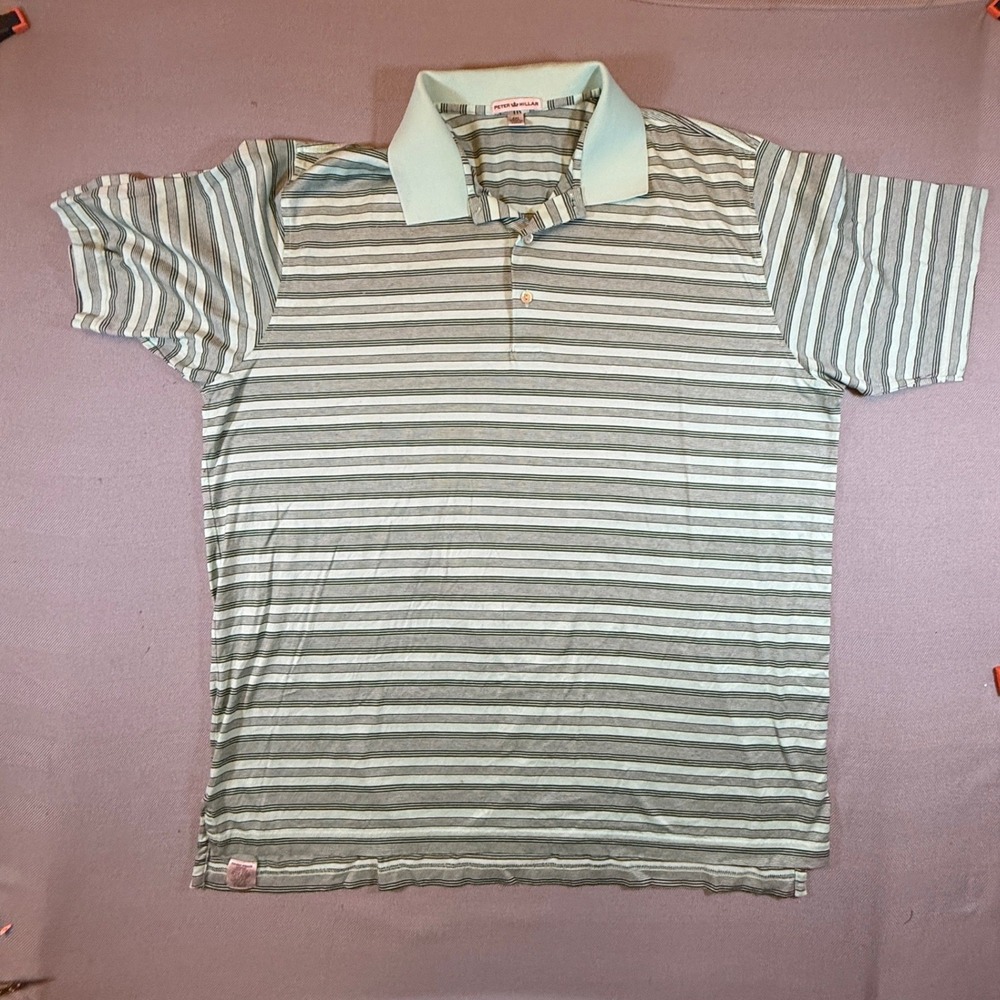 Peter Millar Mens XXL Polo Shirt Mint Green Grey Striped Cotton MF16K13 1961